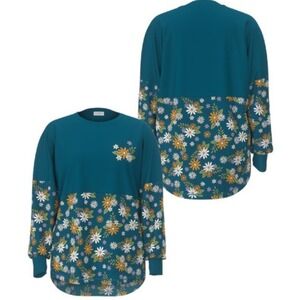 NWT XL LuLaRoe Supply Crew Teal Pullover With Daisy's Retail $60